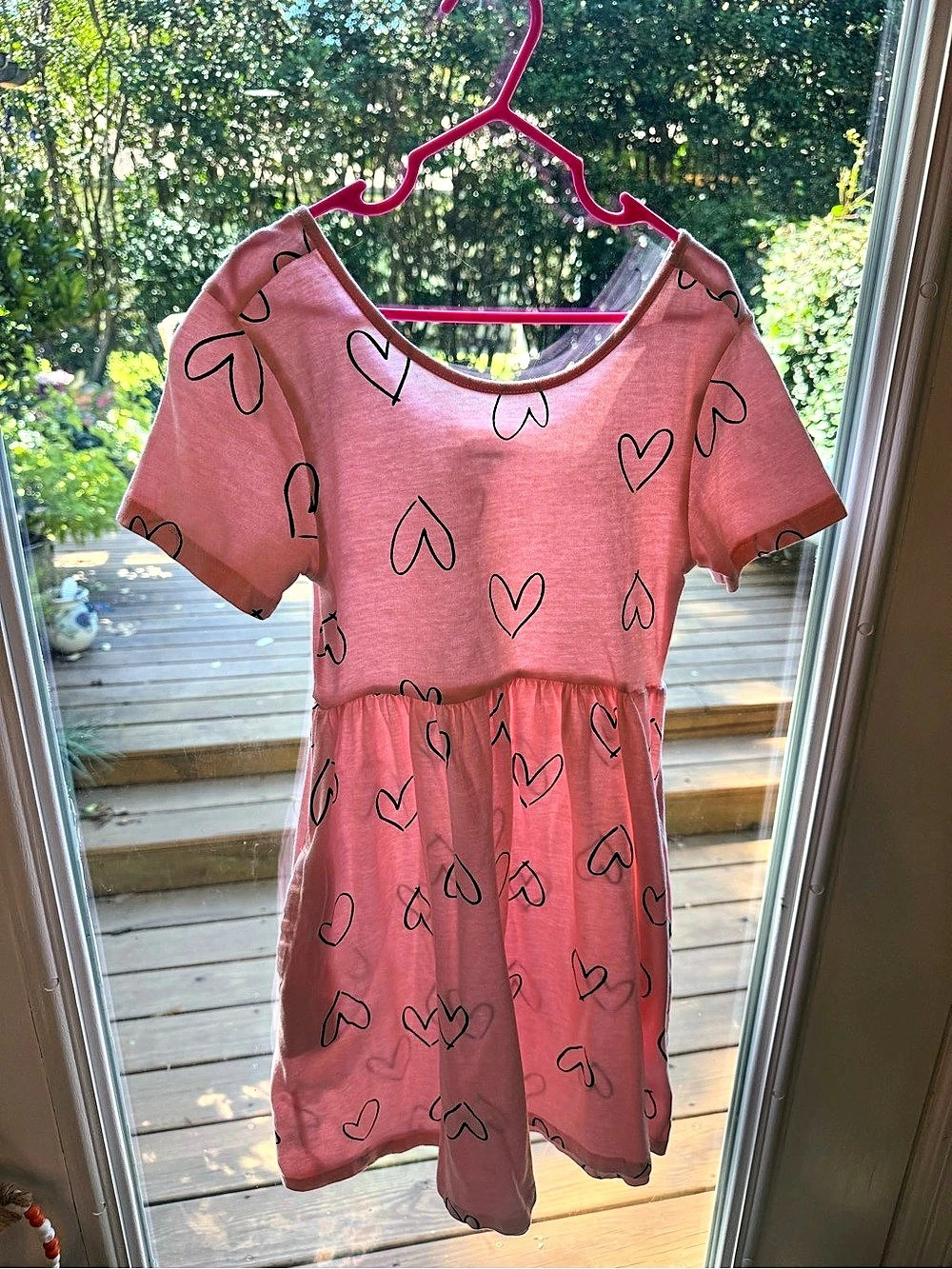 Girls Pink Heart Print Casual Dress Size 8